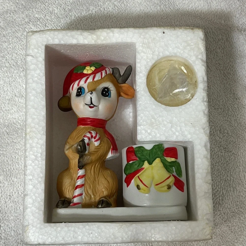 Vintage Fine Porcelain Christmas Deer Candle Holder Walgreens Holiday Decorative